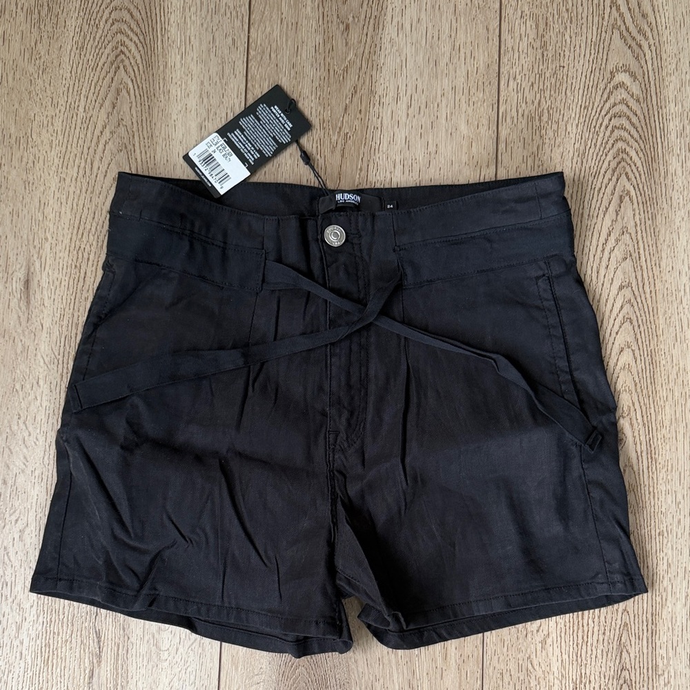 Hudson Jeans Black High-Waist Tie-Front Shorts